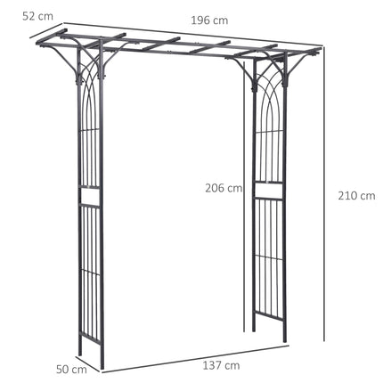 210cm Decorative Metal Garden Trellis Arch with Durable Steel Tubing & Elegant Scrollwork, Great for Weddings, Dark Gre