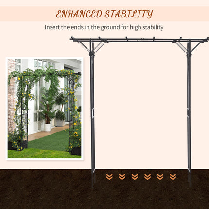 210cm Decorative Metal Garden Trellis Arch with Durable Steel Tubing & Elegant Scrollwork, Great for Weddings, Dark Gre