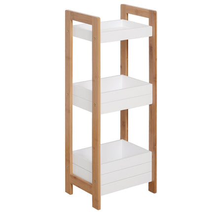 3-Tier Bamboo Bathroom Storage Rack Shelf for Narrow Spaces - White & Bamboo