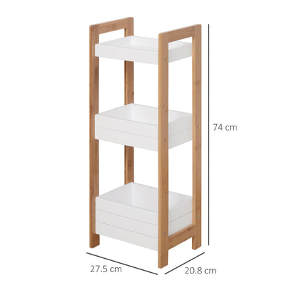 3-Tier Bamboo Bathroom Storage Rack Shelf for Narrow Spaces - White & Bamboo
