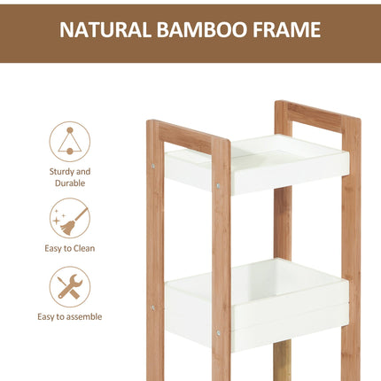 3-Tier Bamboo Bathroom Storage Rack Shelf for Narrow Spaces - White & Bamboo