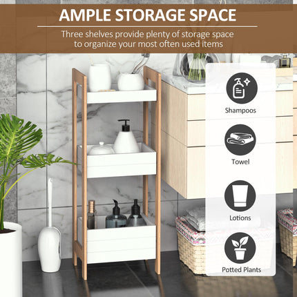 3-Tier Bamboo Bathroom Storage Rack Shelf for Narrow Spaces - White & Bamboo