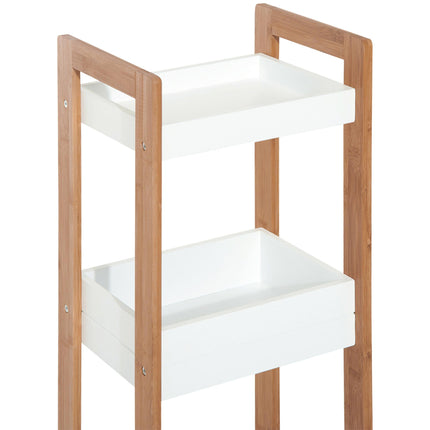 3-Tier Bamboo Bathroom Storage Rack Shelf for Narrow Spaces - White & Bamboo