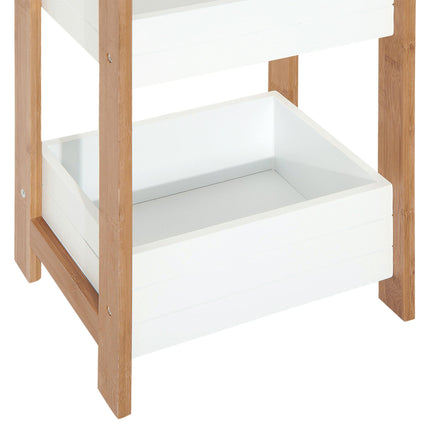 3-Tier Bamboo Bathroom Storage Rack Shelf for Narrow Spaces - White & Bamboo