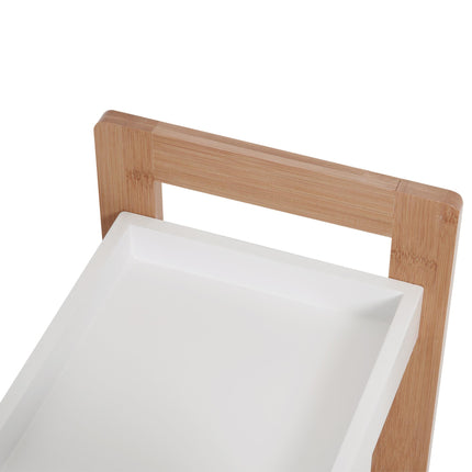 3-Tier Bamboo Bathroom Storage Rack Shelf for Narrow Spaces - White & Bamboo