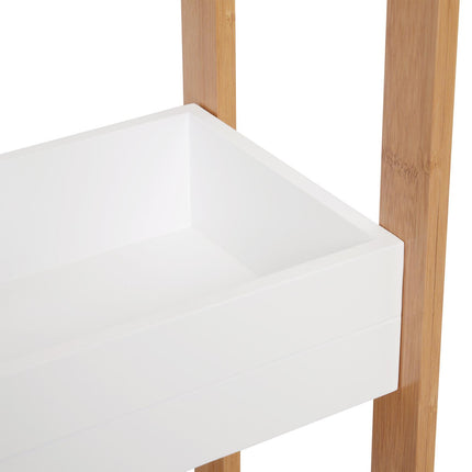 3-Tier Bamboo Bathroom Storage Rack Shelf for Narrow Spaces - White & Bamboo
