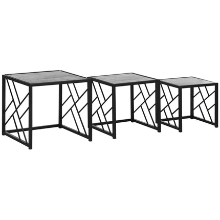 Set of 3 Square Nesting Side Tables with Black Metal Frame - Grey