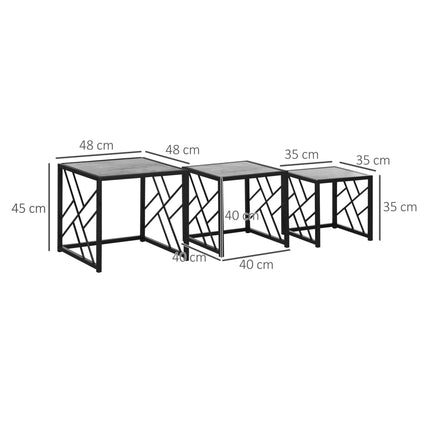 Set of 3 Square Nesting Side Tables with Black Metal Frame - Grey