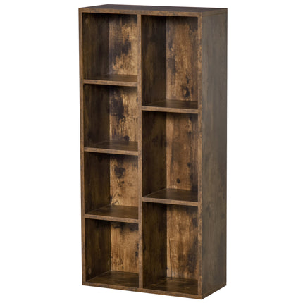 Industrial Bookcase Cube Storage Unit with 7 Compartments Free Standing Display Cabinet - Rustic Brown
