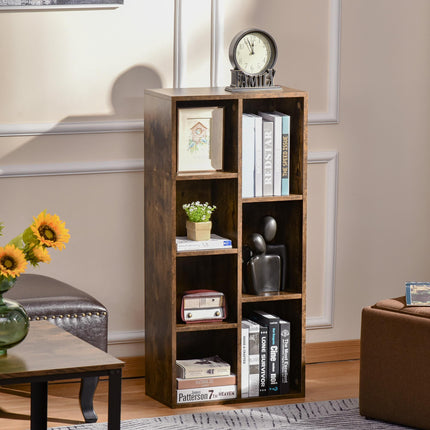 Industrial Bookcase Cube Storage Unit with 7 Compartments Free Standing Display Cabinet - Rustic Brown