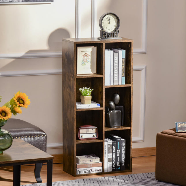 Industrial Bookcase Cube Storage Unit with 7 Compartments Free Standing Display Cabinet - Rustic Brown