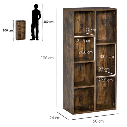Industrial Bookcase Cube Storage Unit with 7 Compartments Free Standing Display Cabinet - Rustic Brown