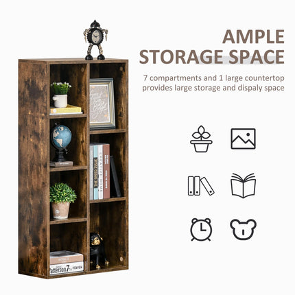 Industrial Bookcase Cube Storage Unit with 7 Compartments Free Standing Display Cabinet - Rustic Brown