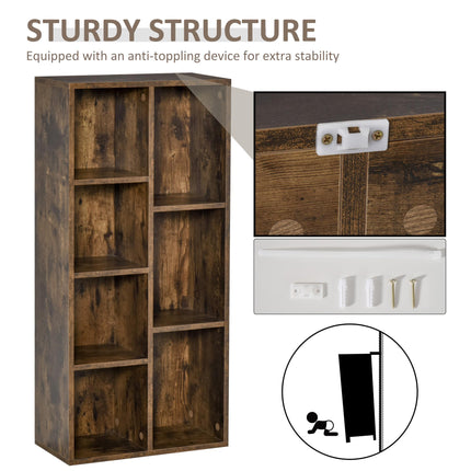 Industrial Bookcase Cube Storage Unit with 7 Compartments Free Standing Display Cabinet - Rustic Brown