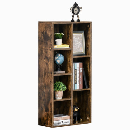 Industrial Bookcase Cube Storage Unit with 7 Compartments Free Standing Display Cabinet - Rustic Brown