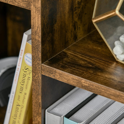 Industrial Bookcase Cube Storage Unit with 7 Compartments Free Standing Display Cabinet - Rustic Brown
