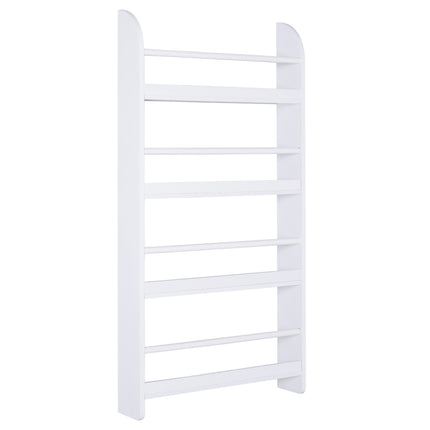 Wood Wall-Mounted 4-Tier Magazine & Book Rack Shelf Space Saving Design - White