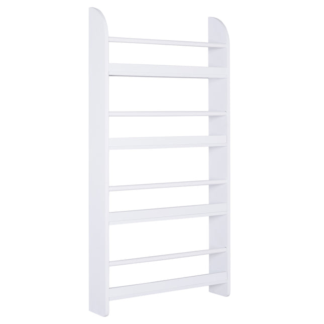 Wood Wall-Mounted 4-Tier Magazine & Book Rack Shelf Space Saving Design - White