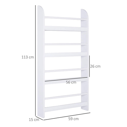 Wood Wall-Mounted 4-Tier Magazine & Book Rack Shelf Space Saving Design - White