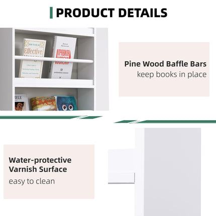 Wood Wall-Mounted 4-Tier Magazine & Book Rack Shelf Space Saving Design - White