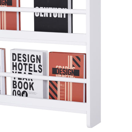 Wood Wall-Mounted 4-Tier Magazine & Book Rack Shelf Space Saving Design - White