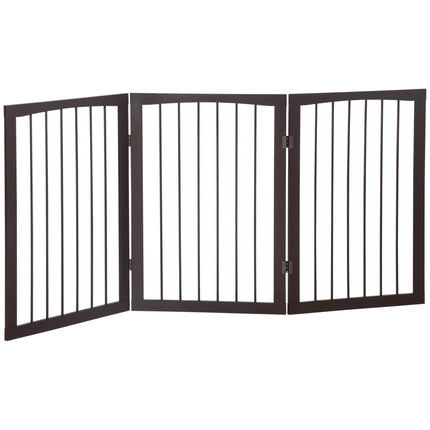 Folding 3 Panel Freestanding Pet Gate Portable Dog Fence Safety Barrier - Dark Brown