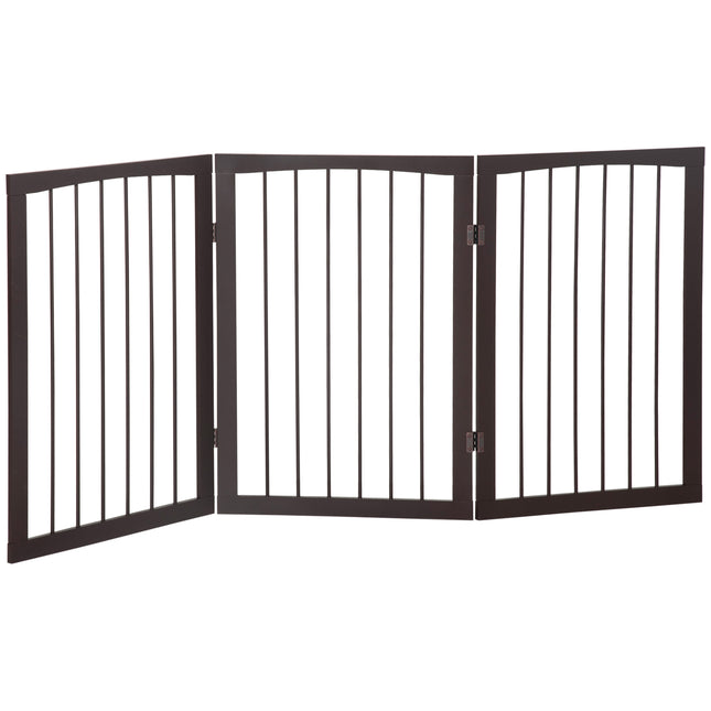 Folding 3 Panel Freestanding Pet Gate Portable Dog Fence Safety Barrier - Dark Brown