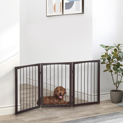 Folding 3 Panel Freestanding Pet Gate Portable Dog Fence Safety Barrier - Dark Brown