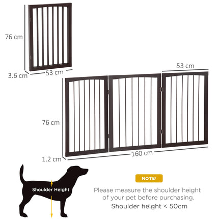 Folding 3 Panel Freestanding Pet Gate Portable Dog Fence Safety Barrier - Dark Brown