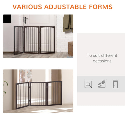 Folding 3 Panel Freestanding Pet Gate Portable Dog Fence Safety Barrier - Dark Brown