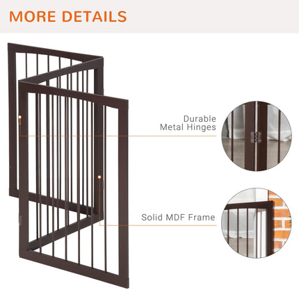 Folding 3 Panel Freestanding Pet Gate Portable Dog Fence Safety Barrier - Dark Brown