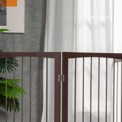 Folding 3 Panel Freestanding Pet Gate Portable Dog Fence Safety Barrier - Dark Brown