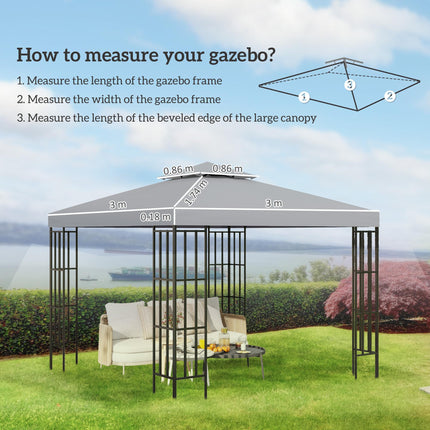 3x3m Gazebo Canopy Replacement Top Roof with UV Protection and Ventilation - Light Grey