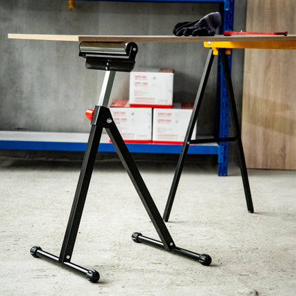 Folding Adjustable Roller Support Stand with Ball Bearing - Black