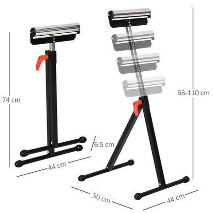 Folding Adjustable Roller Support Stand with Ball Bearing - Black