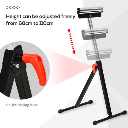 Folding Adjustable Roller Support Stand with Ball Bearing - Black