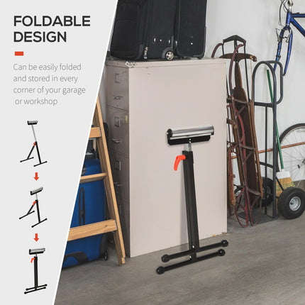 Folding Adjustable Roller Support Stand with Ball Bearing - Black