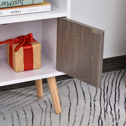 Multi-Shelf Modern Bookcase with Cabinet and Wood Legs 6 Shelves Freestanding Storage - White