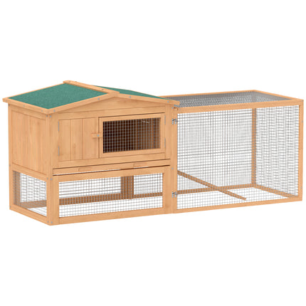 2 Floor Wooden Rabbit Hutch with Run 158x58x68 cm for Outdoor Garden Backyard - Natural