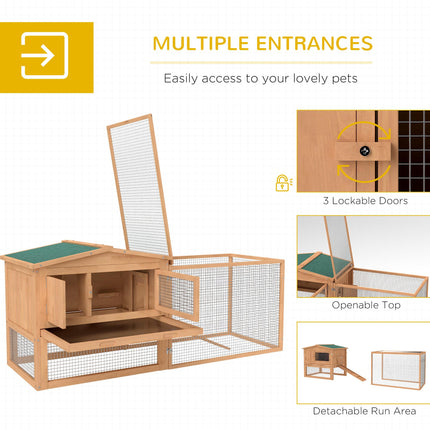 2 Floor Wooden Rabbit Hutch with Run 158x58x68 cm for Outdoor Garden Backyard - Natural