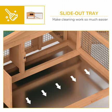 2 Floor Wooden Rabbit Hutch with Run 158x58x68 cm for Outdoor Garden Backyard - Natural