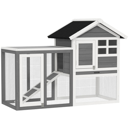 2 Tier Wooden Rabbit & Guinea Pig Hutch with Ramp and Pull-Out Tray 123.5x62.6x92.5 cm - Grey and White