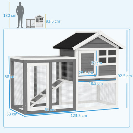 2 Tier Wooden Rabbit & Guinea Pig Hutch with Ramp and Pull-Out Tray 123.5x62.6x92.5 cm - Grey and White
