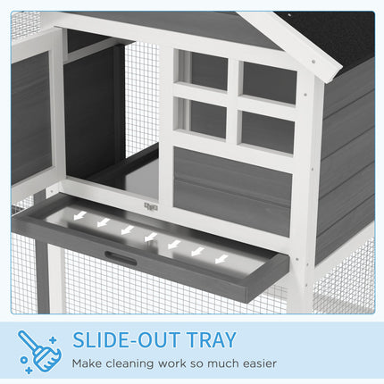 2 Tier Wooden Rabbit & Guinea Pig Hutch with Ramp and Pull-Out Tray 123.5x62.6x92.5 cm - Grey and White