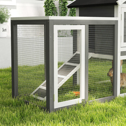 2 Tier Wooden Rabbit & Guinea Pig Hutch with Ramp and Pull-Out Tray 123.5x62.6x92.5 cm - Grey and White