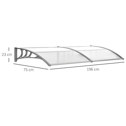 Clear Door Canopy Awning 196x75cm Outdoor Window Rain Shelter for Front/Back Door - Clear