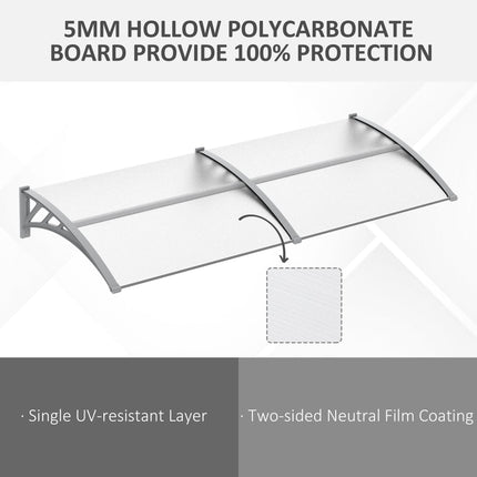 Clear Door Canopy Awning 196x75cm Outdoor Window Rain Shelter for Front/Back Door - Clear