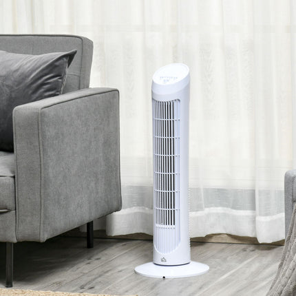 30" Oscillating Tower Fan with 3 Speeds and Noise Reduction Ultra Slim Indoor Cooling - White