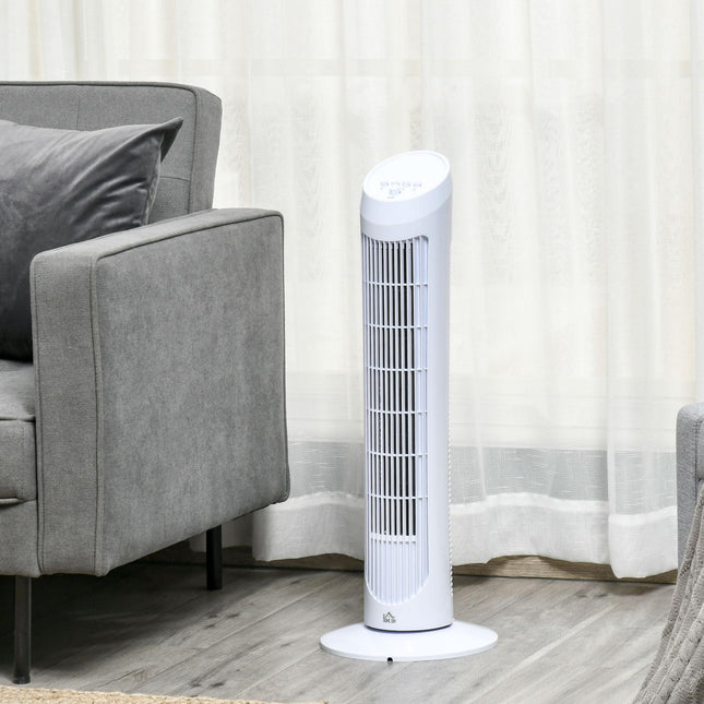 30" Oscillating Tower Fan with 3 Speeds and Noise Reduction Ultra Slim Indoor Cooling - White