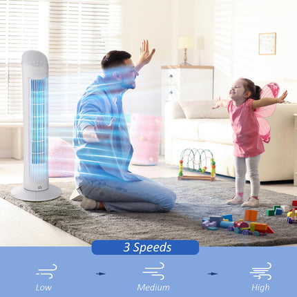 30" Oscillating Tower Fan with 3 Speeds and Noise Reduction Ultra Slim Indoor Cooling - White
